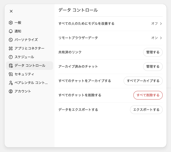ChatGPT セキュリティ設定画面