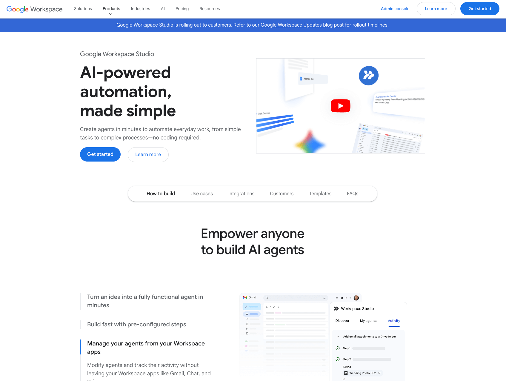 Google Workspace Studio トップページ画面