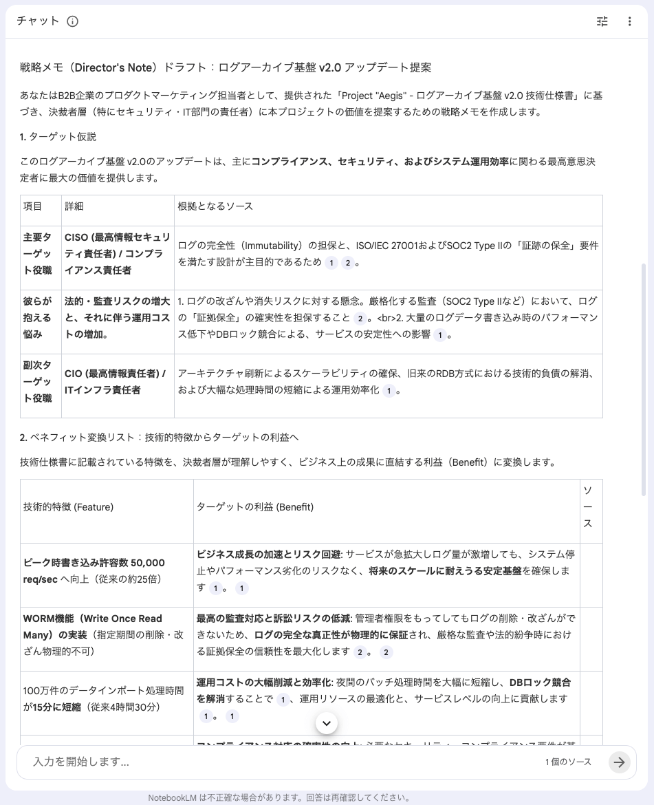NotebookLM ディレクターズノート出力画面