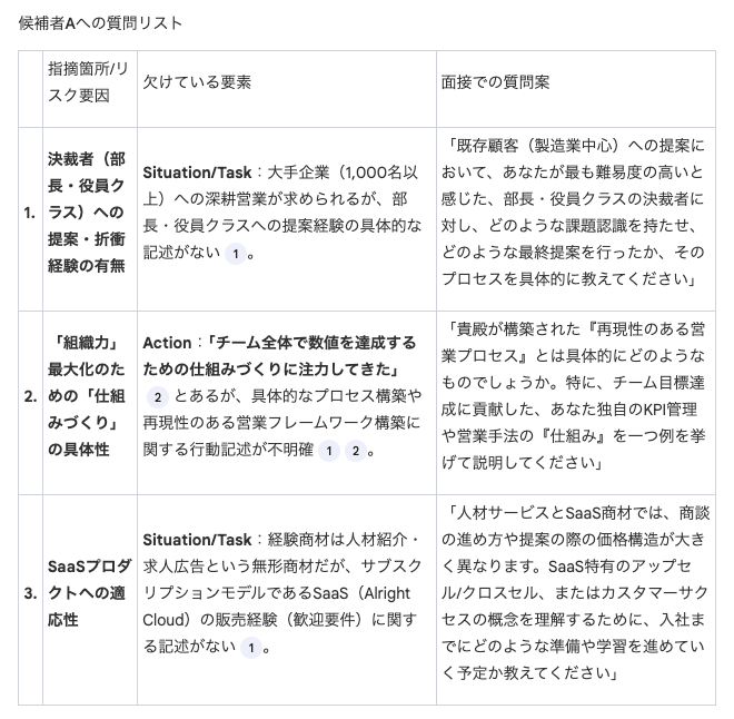 NotebookLM 営業面接書類選考 出力サンプル2