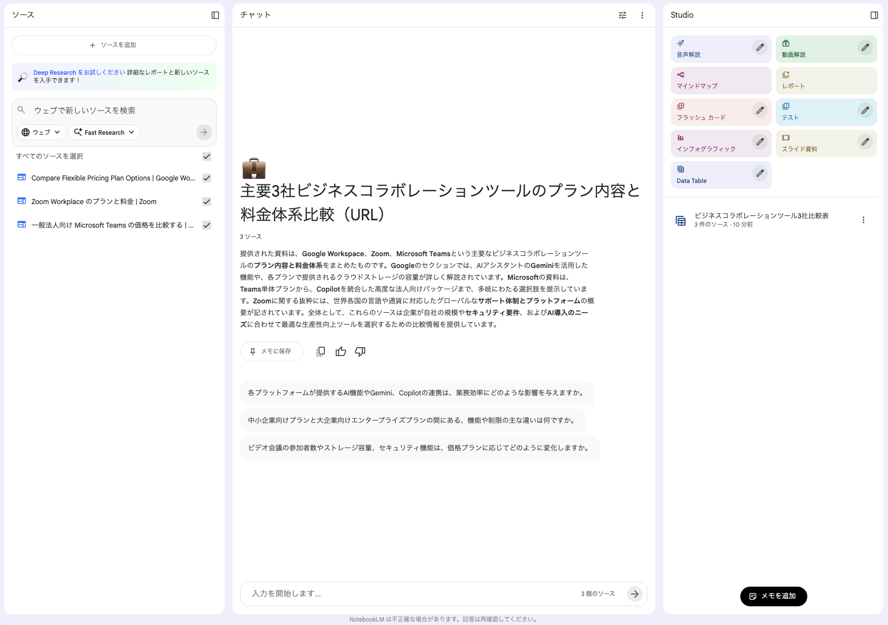 NotebookLM Data Table URL比較サンプル1