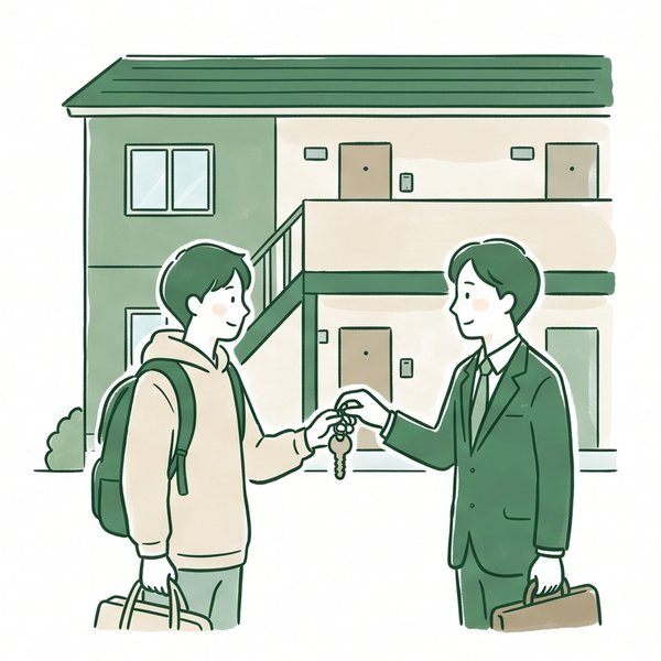 部屋の鍵を受け取る人のイラスト