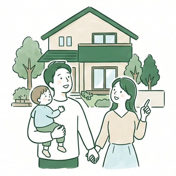 家を探している家族のイラスト
